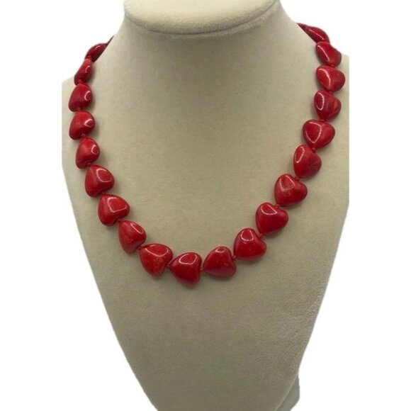Vintage Red Heart Bead Tourquoise Howlite Beaded Necklace Women’s Sz 18” - Picture 2 of 9